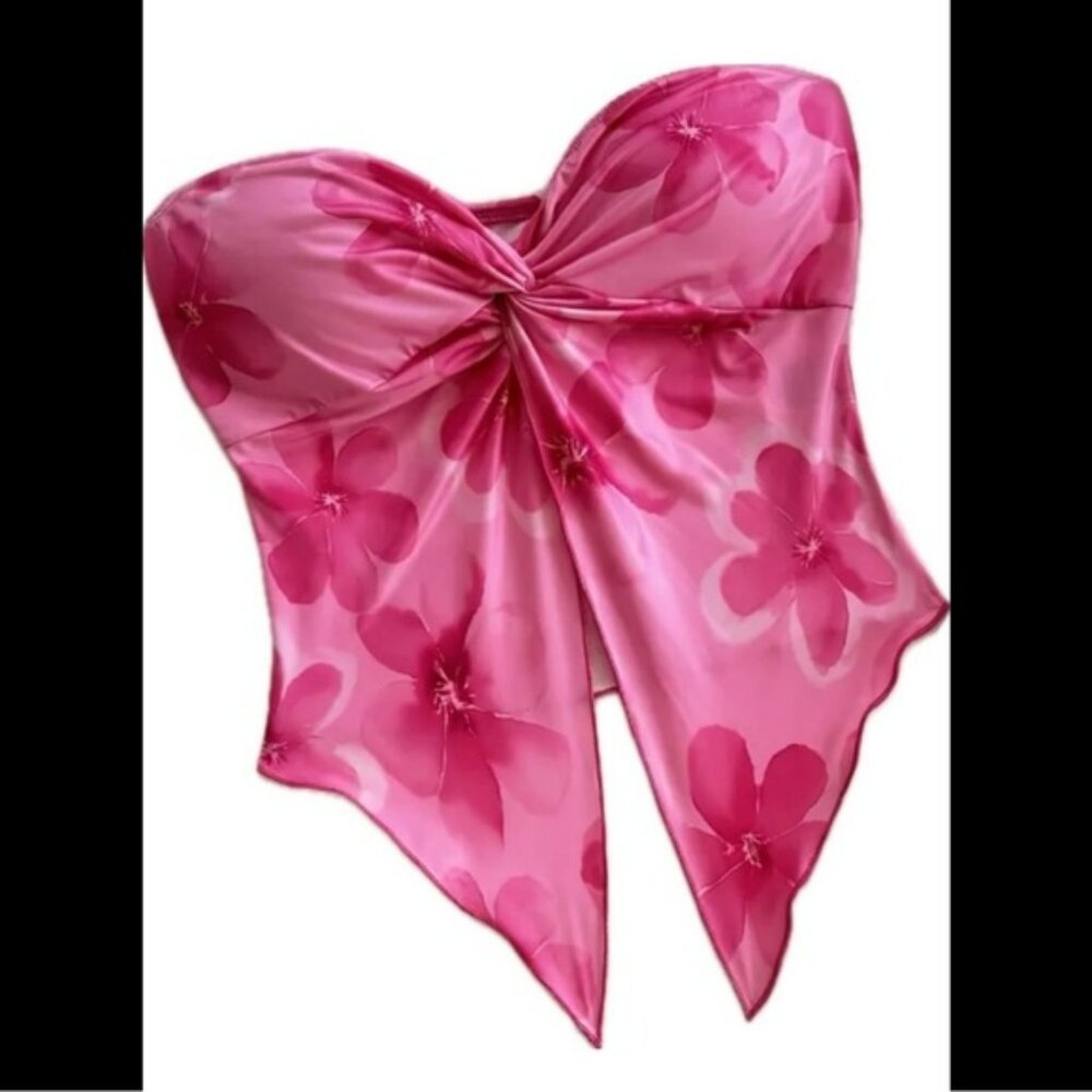 Pink, Tropical Flower, Bandeau Top